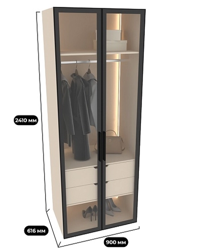 Шкаф для спальни с двумя ящиками и штангой с подсветкой R210.60-2