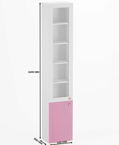 Шкаф книжный со стеклом, фасады в эмали LE241