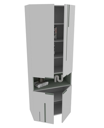 Шкаф книжный с нишей, фрезерованные фасады в эмали LE216.11