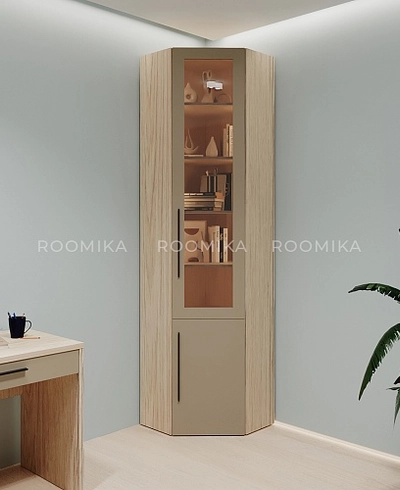 Шкаф угловой книжный со стеклом L247 с подсветкой