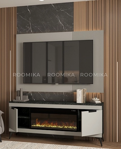 Тумба ТВ напольная с электрокамином на декоративных опорах LE545.350