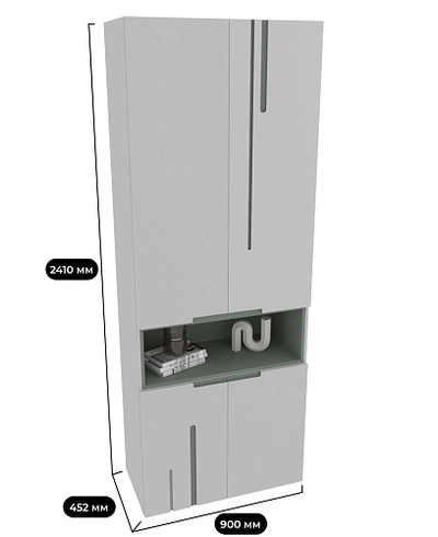 Шкаф книжный с нишей, фрезерованные фасады в эмали LE216.11