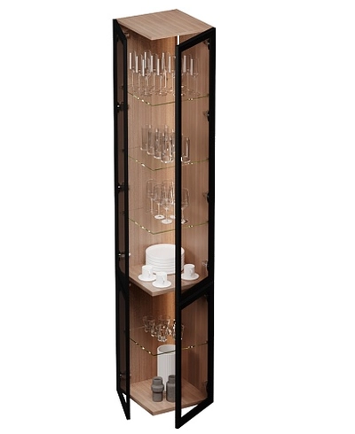 Шкаф завершающий для посуды со стеклянными дверьми в алюминиевом профиле с подсветкой R225