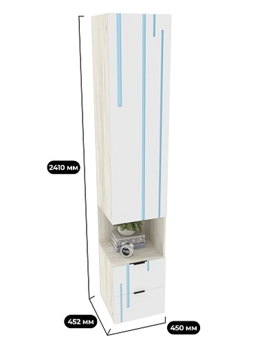 Шкаф-пенал с нишей, фрезерованные фасады в эмали LE221.40