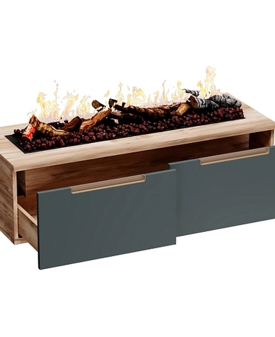 Тумба ТВ навесная с электрокамином, фасады в эмали LE548.451