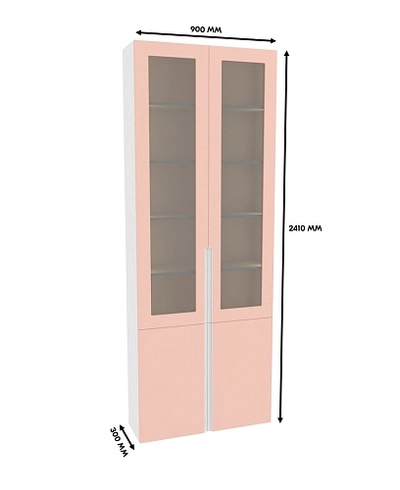 Шкаф книжный со стеклом, фасады в эмали LE240 с подсветкой