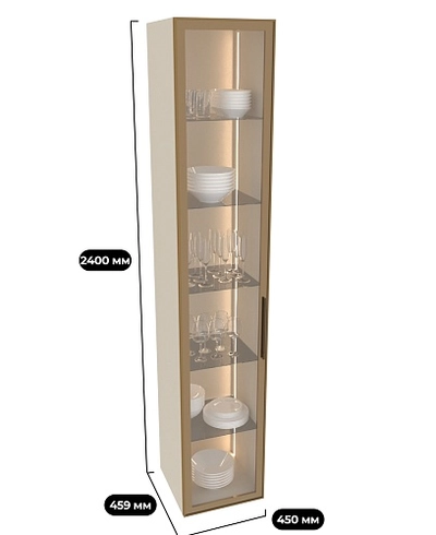 Шкаф со стеклянными фасадом полки стекло с подсветкой R220.1
