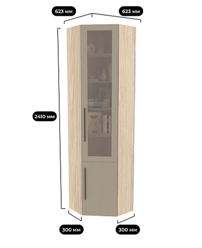 Шкаф угловой книжный со стеклом L247 с подсветкой