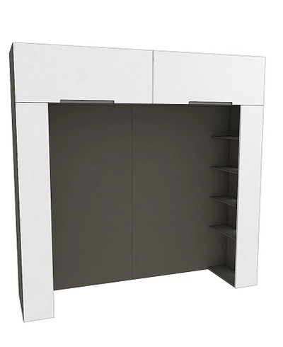 Ниша для кровати с секциями с подсветкой, фасады в эмали LE407.60