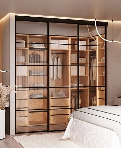 Стеклянная межкомнатная перегородка для гардеробной GRACE 20