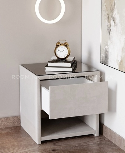 Тумба прикроватная мягкая, стекло прозрачное САНРАЙС 751