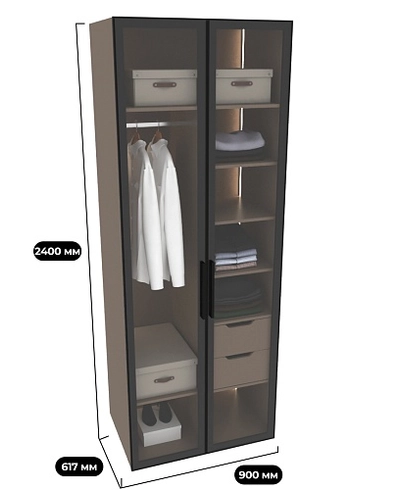 Шкаф для спальни с полками и штангой с подсветкой R210.60-4