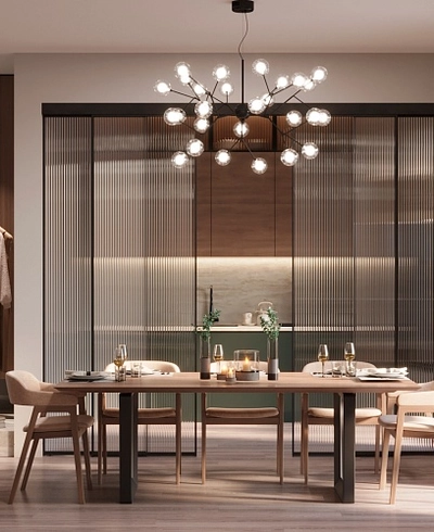 Раздвижная перегородка для кухни, стекло Мору GRACE 3