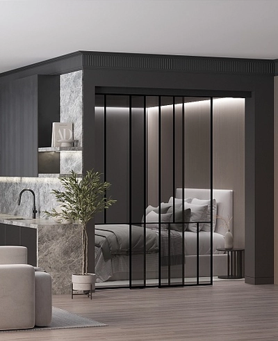 Раздвижная перегородка-купе, стекло Титан GRACE 17