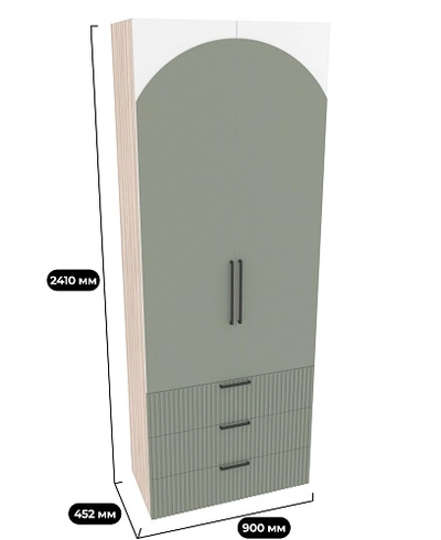 Шкаф книжный/для одежды с тремя ящиками, фрезерованные фасады в эмали LE213