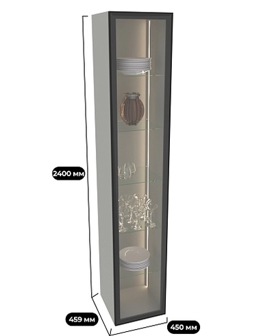 Шкаф со стеклянными фасадом полки стекло с подсветкой R220.1