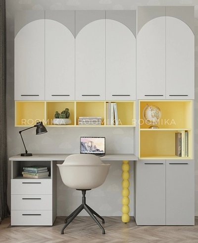 Шкаф книжный с нишей, фрезерованные фасады в эмали LE228.60