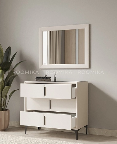 Комод мягкий, стекло прозрачное, ножки черные ГРЕЙС793