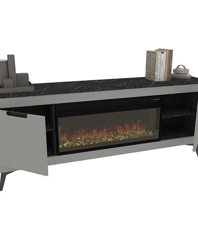 Тумба ТВ напольная с электрокамином на декоративных опорах LE545.350