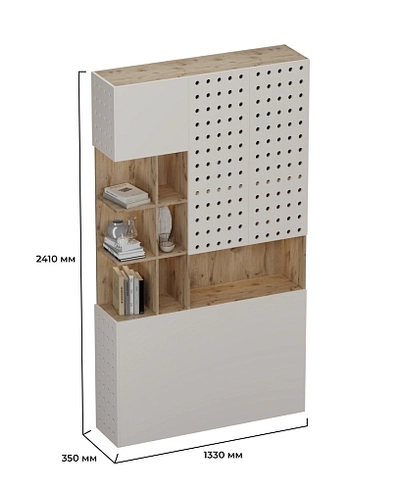 Шкаф двухдверный с фальш стенкой и нишей с подсветкой, фрезерованные фасады в эмали LE212.3