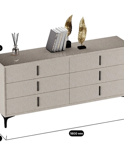 Комод мягкий, стекло прозрачное, ножки черные ГРЕЙС786