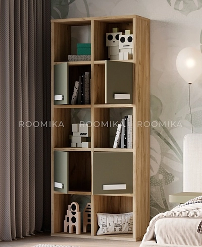 Стеллаж сквозной книжный на 10 ниш с ящиками E810