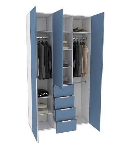 Шкаф трехдверный с ящиками узкий, фасады в эмали LE203.44