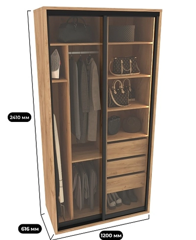 Шкаф-купе ХG120.60-2, профиль INTEGRO, стекло прозрачное, с подсветкой