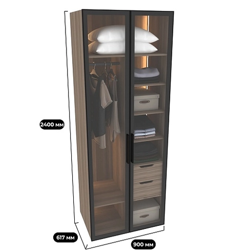 Шкаф для спальни с полками и штангой с подсветкой R210.60-4