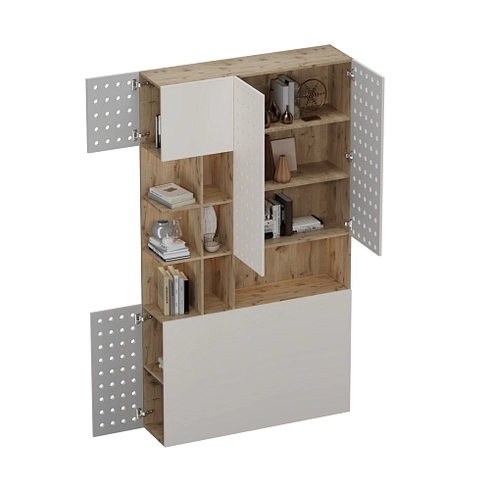 Шкаф двухдверный с фальш стенкой и нишей с подсветкой, фрезерованные фасады в эмали LE212.3