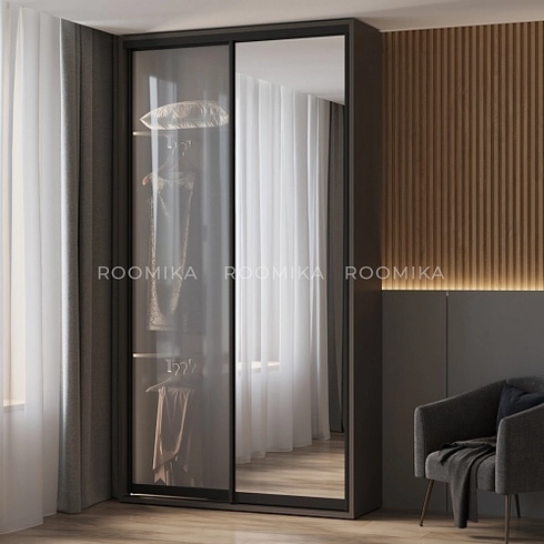 Шкаф-купе ХG140.45-3, профиль INTEGRO, фасад зеркало серебро/стекло Сатинато белое