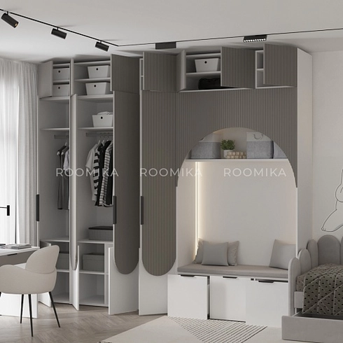 Шкаф для одежды, фрезерованные фасады в эмали LЕ251.60-1 L/R