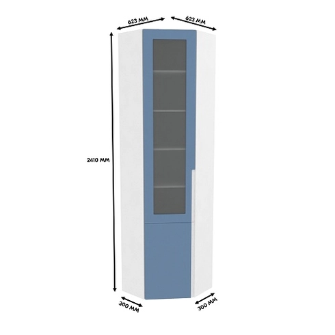 Шкаф угловой книжный со стеклом, фасады в эмали LE247