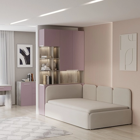 Шкаф двухдверный с фальш стенкой и нишей с подсветкой, фасады в эмали LE212.3