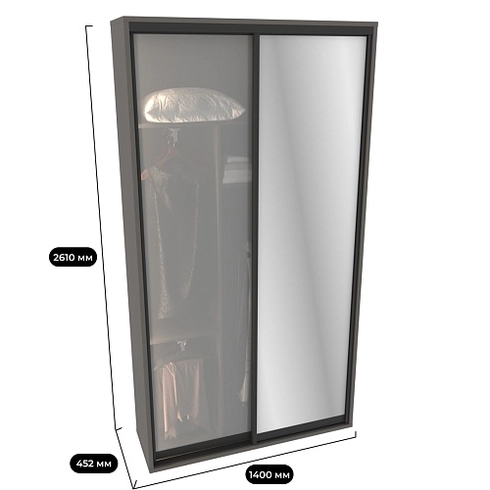 Шкаф-купе ХG140.45-3, профиль INTEGRO, фасад зеркало серебро/стекло Сатинато белое