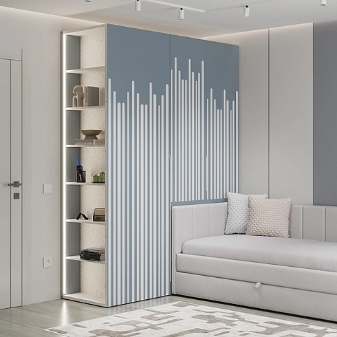 Шкаф двухдверный с фальш-стенкой и раздвижжными дверьми, фрезерованные фасады в эмали LE205 L/R