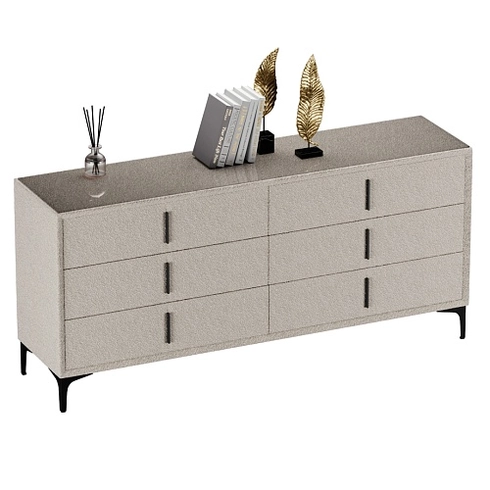 Комод мягкий, стекло прозрачное, ножки черные ГРЕЙС786