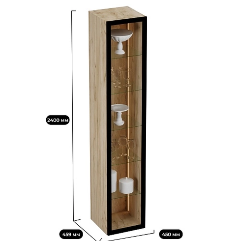 Шкаф со стеклянными фасадом полки стекло с подсветкой R220.1