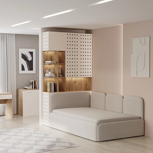 Шкаф двухдверный с фальш стенкой и нишей с подсветкой, фрезерованные фасады в эмали LE212.3