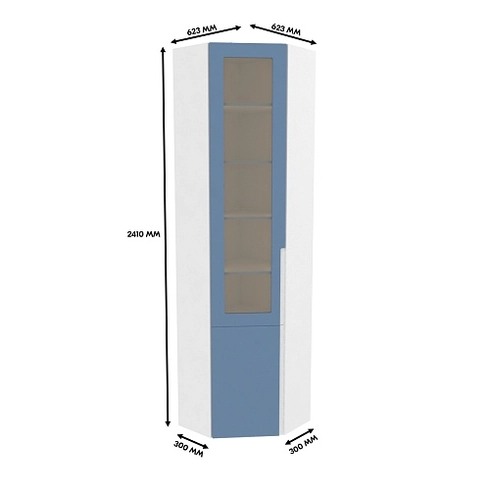 Шкаф угловой книжный со стеклом, фасады в эмали LE247 с подсветкой