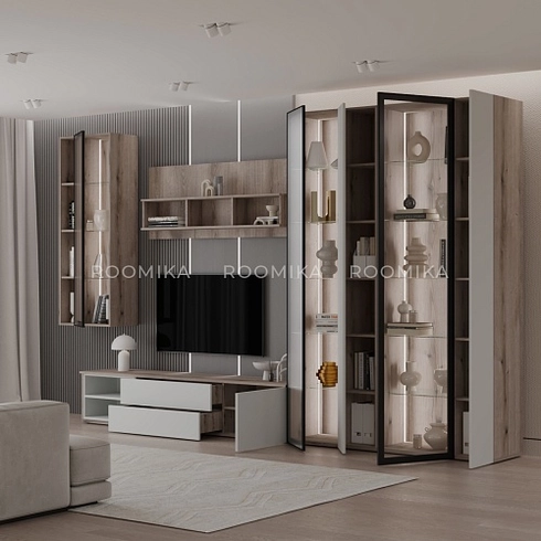 Шкаф со стеклянными фасадом полки стекло с подсветкой R220.1