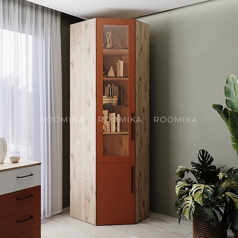 Шкаф угловой книжный со стеклом разносторонний с подсветкой L247.44 L/R