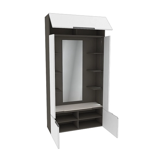 Секция с зеркалом и полками с подсветкой, фасады в эмали LE408