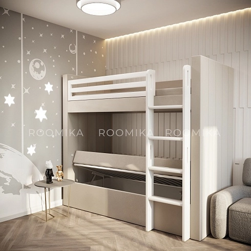 Кровать мягкая двухъярусная ДУО, белый L/R