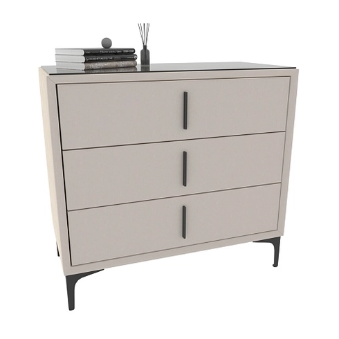 Комод мягкий, стекло прозрачное, ножки черные ГРЕЙС793