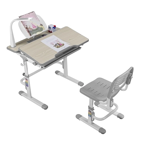 Комплект парта + стул трансформеры Lavoro Grey + лампа + подставка