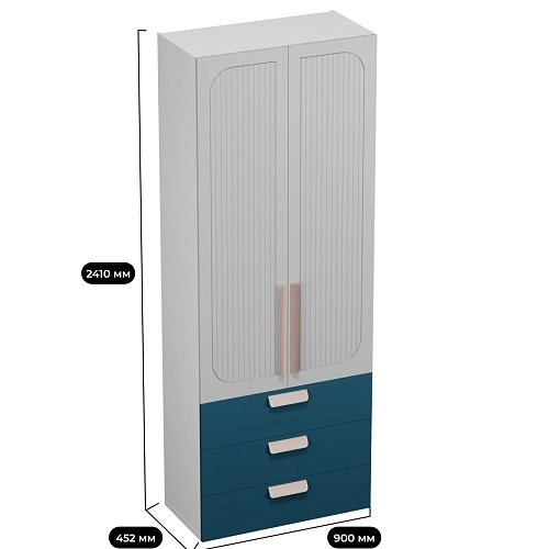 Шкаф книжный/для одежды с тремя ящиками, фрезерованные фасады в эмали LE213