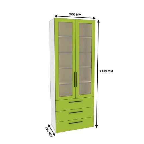 Шкаф книжный с тремя ящиками со стеклом L213S с подсветкой