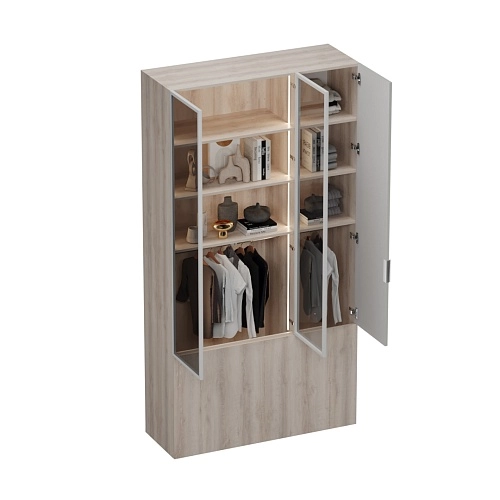 Шкаф трехдверный со стеклом в профиле с подсветкой, фрезерованные фасады в эмали LEF212.4-120 L/R