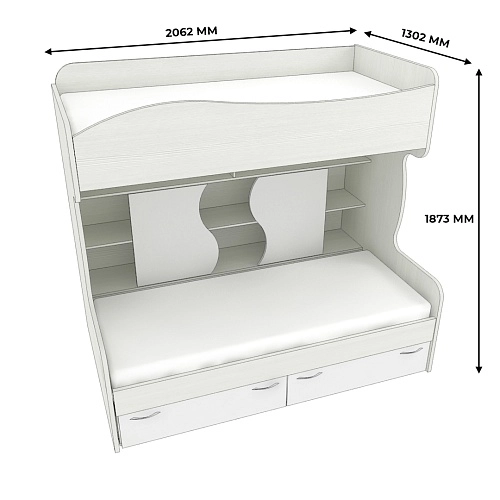 Кровать двухъярусная с лестницей комодом P904, 90x200